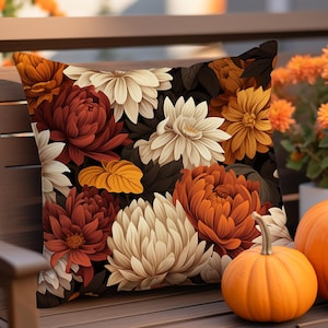 Fall Flower Design Pillow Cover, Boho Autumn Cushion Cover, Autumn Blooms Lumbar Pillowcase, Elegant Fall Floral Bedroom Decor, Autumn Gift