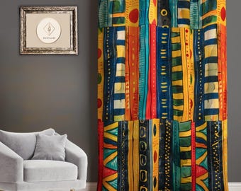 Boho Tribal Curtains, African Mudcloth Design (Pencil Pleat, Grommet Options)