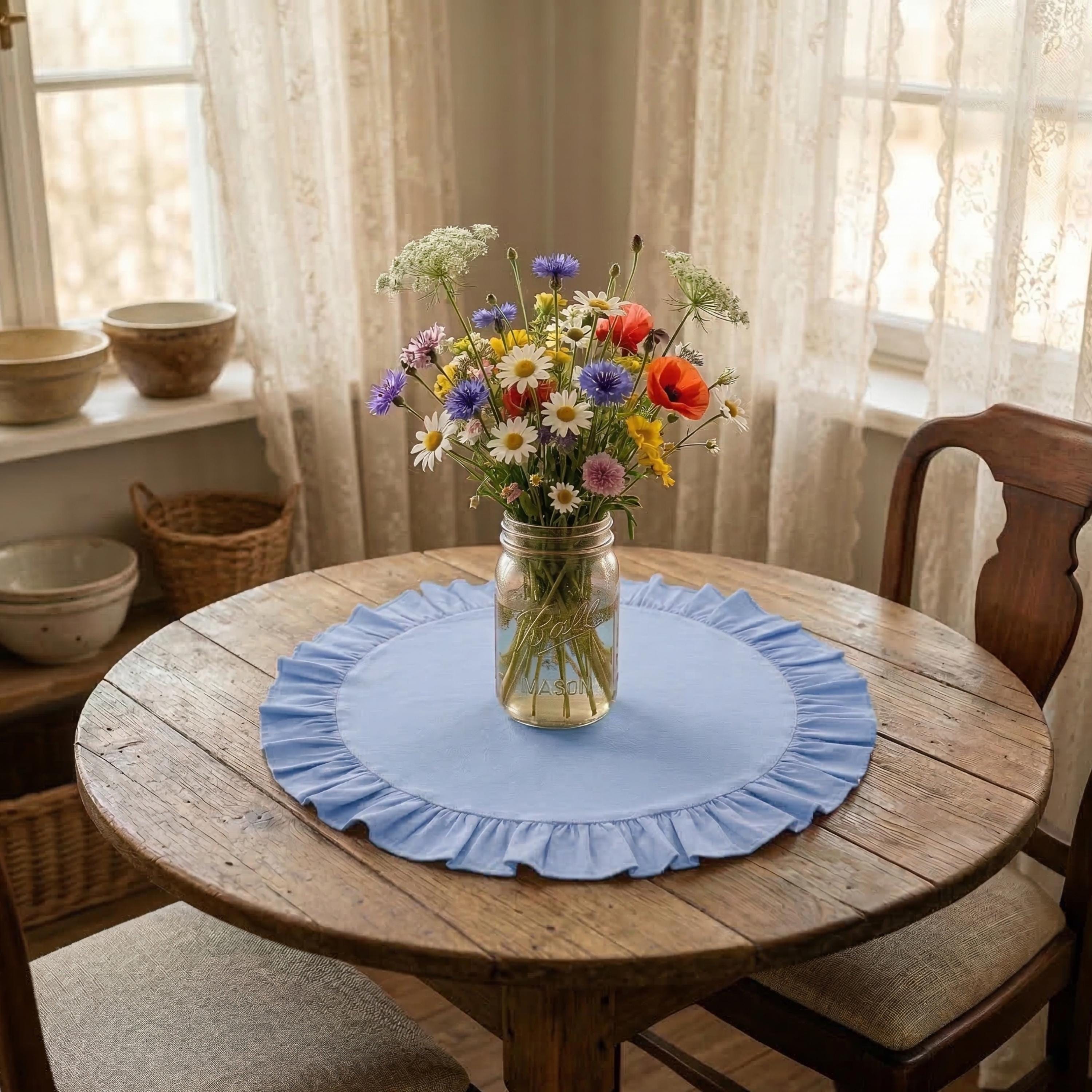 Round Table Table Topper Round Ruffled Table Topper, Cotton & Polyester Blend, 24 Inches, 8 ...