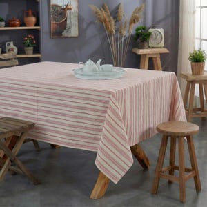 Tovaglia in lino a righe rosse sottili, stile moderno da cucina boho (rettangolare-quadrata)