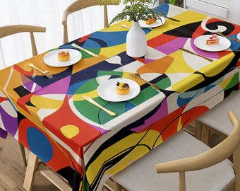 Abstract Geometric Tablecloth: Bright Multicolor Pattern (Rectangle Size)