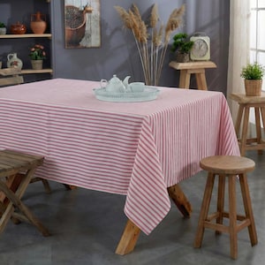 Pink Striped Linen Tablecloth, Elegant and Natural Dining Decor