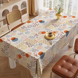 Bunte Retro Geometrische Tischdecke, Mitte des Jahrhunderts Moderne Tischdecke, Skandinavische Muster Esszimmer Dekor, Helle Boho Chic Tischwäsche