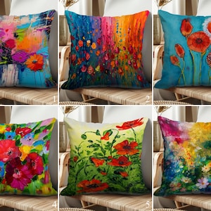 Colorful Wildflowers Pillow Cover, Vivid Floral Cushşon Cover Set, Spring Floral Throw Pillowcase, Flower Bouquet Pillow Slipcover