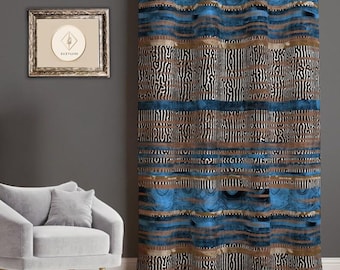 Living Room Curtains: Tribal Blue and Brown Stripes - Blackout or Light Filtering