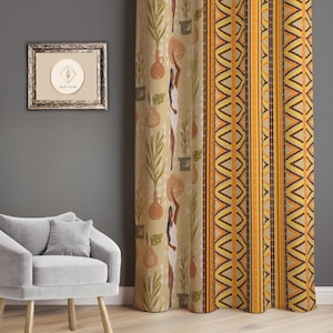 African Woman Curtain Panel, Ethnic Inspired Blackout Curtains, Tribal Bedroom Curtains, Grommet Drapes for Dining Room, Boho Door Curtains