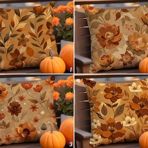 Vintage Herbst Blumenkissenbezug, Braune Blumen Dekokissenbezug, Herbst Bauernhaus Botanischer Kissen Sham, Cottagecore Herbst Hauptakzent