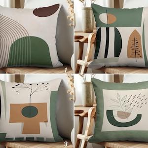 Green Boho Pillow Cover, Abstract Leaf Cushion Cover, Minimalist Couch Pillow Case, Nordic Design Pillow Slip, Scandinavian Home Decor