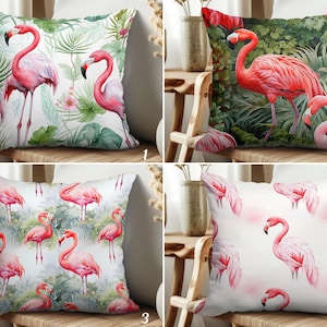 Flamingo Design Cushion Cover Set, Tropical Pillow Case, Pink Bird Pillow Slip, Tropical Leaves Cushion Case, Summer Trend Couch Pillow Sham