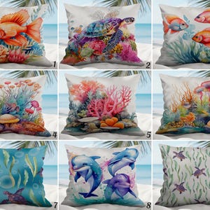 WATERPROOF Colorful Underwater Pillow Covers, Water Resistant Outdoor Aquatic Animal Pillow Sham, Coral Reef Beach Decor for Summer House