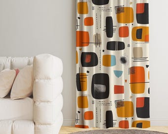 Funky Pop Art Style Curtains, Abstract Art Drapery, Mid-Century Modern Curtains, Retro Geometric Curtain, Grommet Curtain, Darkening Curtain