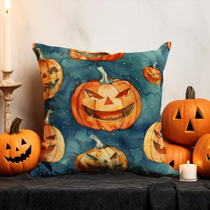 Spooky Pumpkin and Bat Cushion Cover, Haunted House Pillow Cover, Scary Halloween Night Landscape Pillowcase, Jack-O&#39;-Lantern Pillow Slip
