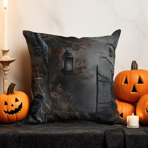 Dark Gothic Botanical Pillow Cover, Raven Accent Cushion Cover, Spooky Halloween Forest Pillow Case, Dark Academia Decor, Gothic Gift