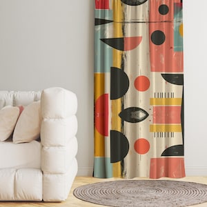 Eye-Catching Window Treatment, Mid-Century Modern Curtain Panels, Futuristic Abstract Drape, Retro Geometric Valances, Scandinavian Decor