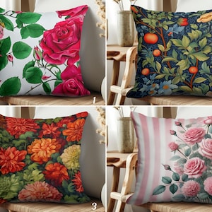 Spring Floral Pillow Cover, Garden Inspired Pillowcase, Rose Flower Pillow Sham, Blooming Flowers Cushion Case, Artistic Floral Pillow Slip