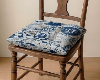 Nautical Linen Chair Pads: Coastal Cotton Seat Cushions