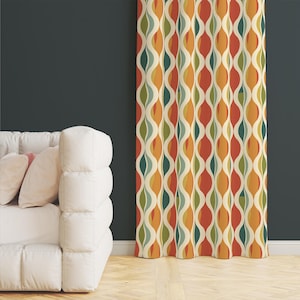 Retro Wellen Streifen Vorhang, Bunte Verdunkelungsvorhänge, Mid-Century Modern, Groovy, Vintage Deco, Verdunkelungsvorhang, 70er Jahre Vorhang