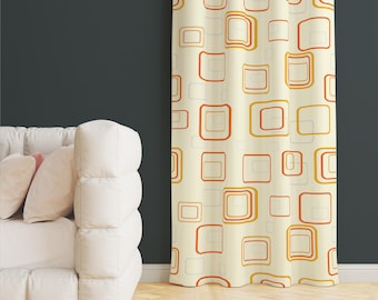 Retro Geometric Square Curtain, Mid-Century Modern Mod Drapes, Funky Window Treatment, Scandinavian Style Valances, Minimalist Home Decor