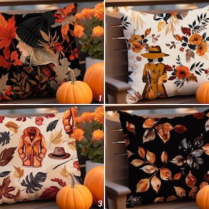 Decorative Autumn Cushion Case, Woman in Fall Plants Pillow Cover, Fall Clothing and Leaves Cushion Cover, Autumn Foliage Throw Pillowcase