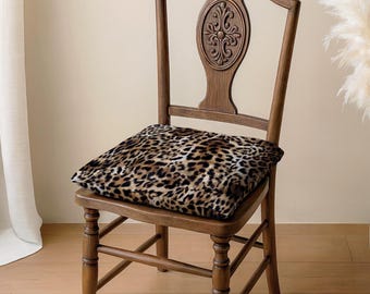 Animal Print Chair Cushions - Linen Seat Pads with Secure Ties