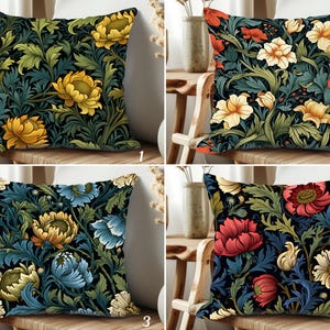 William Morris Style Pillowcases, Dark Floral Pillow Cover, Bold Vintage Botanical Cushion Cover with Flowers, Morris Maximalist Decor