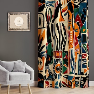 African Inspired Curtain Panels, Vibrant and Modern Ethnic Curtain, Tribal Living Room Curtain, Rod Pocket Curtains, Boho Kitchen Valances