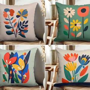 Minimalist Floral Cushion Cover, Botanical 20x20 Couch Pillowcase, Modern Flowers Throw Pillow Cover, Abstract Floral Living Room Decor