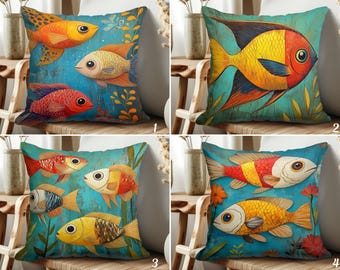 Decorative Fish Pillow Cover: Whimsical Coastal Design - Beach House Accent