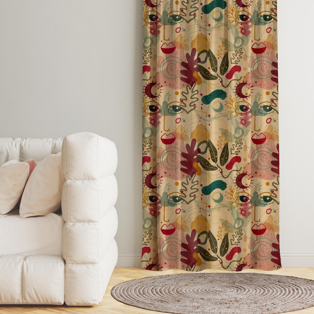 Abstract Face Pattern Curtains, Modern Artistic Window Treatments ...