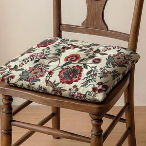 Vintage Floral Linen Chair Cushion, Traditional Linen Seat Cushion, Cotton Linen Dining Chair Pad, Square Puffy Indoor/Outdoor Chair Cushion