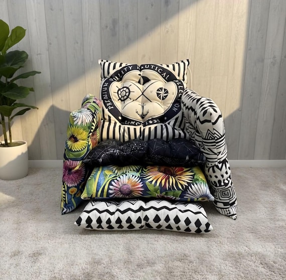 Geometric Linen Dining Chair Cushion, Colorful Dots Linen Chair