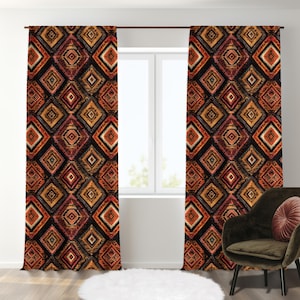 Seamless Pattern Ethnic Oriental Curtains, Traditional Motif Living Room Curtains, Geometric Blackout Window Treatment, Authentic Drapes