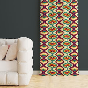 Groovy Retro Gardinpaneler: Mid-Century Modern Vågigt Geometriskt Tryck