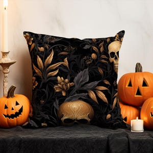 Spooky Skull Throw Pillow Cover, Dark Halloween Cushion Cover, Victorian Skull Pillowcase, Scary Halloween Pumpkin Cushion Case, Gothic Gift