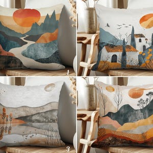 Abstract View Throw Pillow Covers, Minimalist Landscape Decorative Cushion Covers for Summer, Kitchen & Patio Déco, Contemporary Pillow Sham
