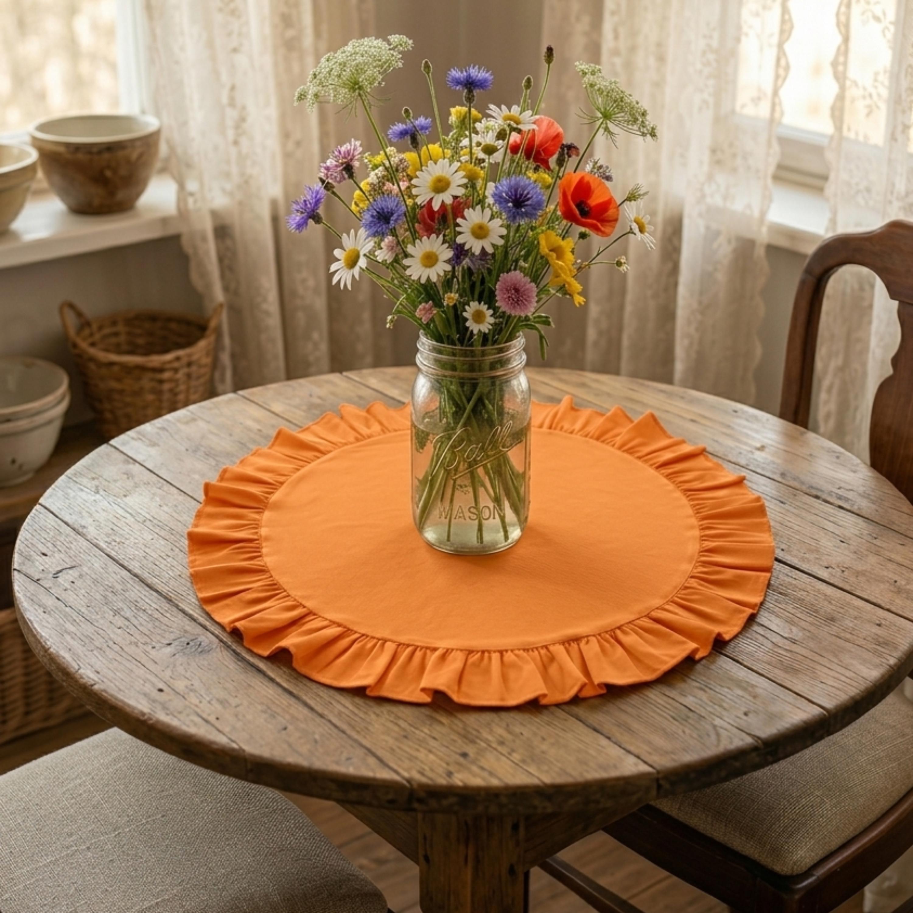 Round Table Table Topper Round Ruffled Table Topper, Cotton & Polyester Blend, 24 Inches, 8 ...