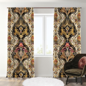 Baroque Style Curtains, Luxury Vintage Drapery, Ornate Floral Pattern Curtain Panels, Art Nouveau Motif Drapes, Classic European Home Decor