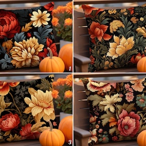 Vintage Herbst Blumen Kissenbezug, Herbst Schwarz Floral Wohnzimmer Kissenbezug, Viktorianischer Stil Floral Kissenbezug, Dunkles Cottagecore Dekor