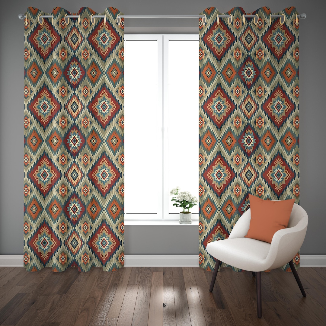Southwestern Curtain Panel: Aztec Pattern, Blackout Grommet Window ...