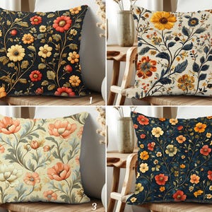 Vintage William Morris Style Throw Pillow Covers – Botanical Wildflower Cushion Cases for Cottagecore & Victorian Homes, Wildflower Decor