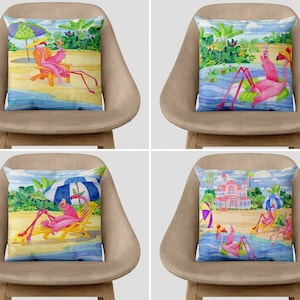 Pink Flamingo Pillow Cover, Flamingo Cushion Cases, Summer Style Cushion Cover, Flamingo Throw Pillow Cases, Summer House Deco