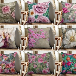 Pink Blossom Pillow Cover, Floral Accent Throw Pillowcase, Watercolor Flowers Cushion Cover, Aesthetic Floral Cushion Case, Unique Home Gift
