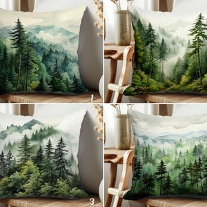 Misty Forest Throw Pillow Cover, Forest Landscape Pillowcase, Mountain Scenery Cushion Cover, Green Forest Pillow Sham, Nature Inspired Gift