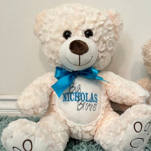 Plush Embroidered  Bear for the Big Brother or Sister - Creamy White