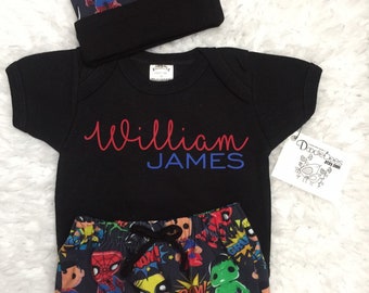 3 piece Superhero baby outfit