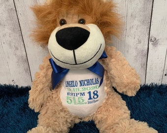 Plush Embroidered Birth Stats Lion