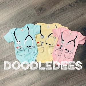 Dr or Nurse scrubs baby bodysuit or costume.