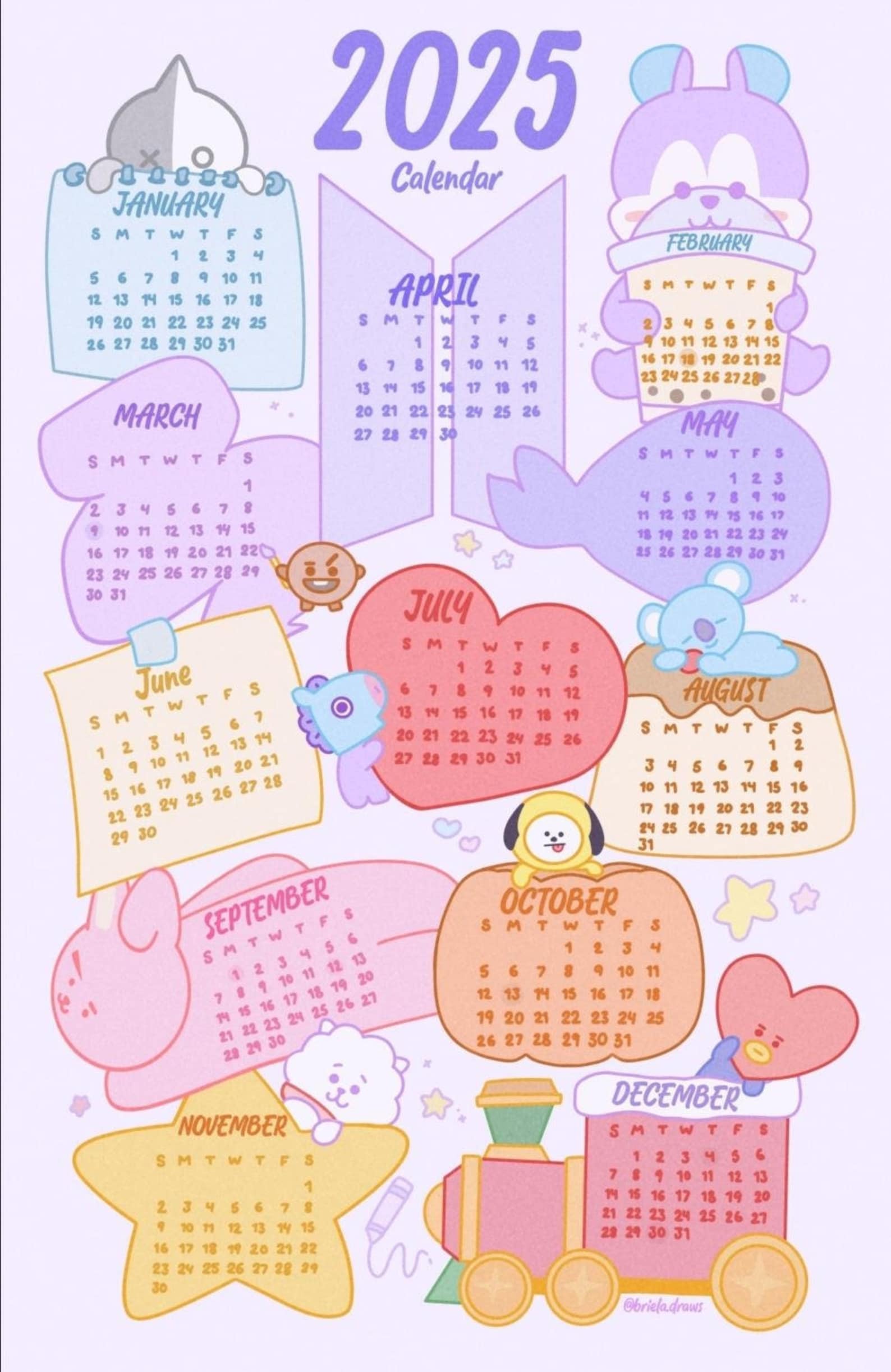 BT21 2025 Calendar Digital Download for Wall Art Instant Download 11x17 Printable Etsy
