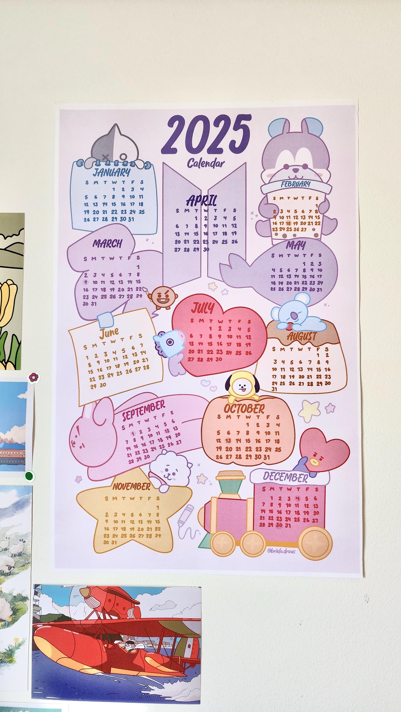 BT21 2025 Calendar Digital Download for Wall Art Instant Download 11"x17" Printable Etsy