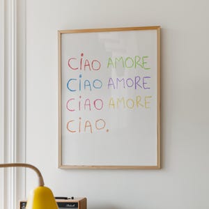 Ciao Amore Print Colorful Typography Wall Art Italian Love Quote Poster Vibrant Aesthetic Room Decor Playful Art Digital Download 1 Print